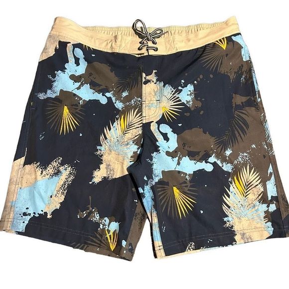 Tropical Tie Dye Men's Swim Trunks Large Board Shorts Palms Marble - Picture 4 of 13